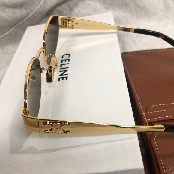 Celine Triomphe Metal Sunglasses in Metal Gold / Green - Picture 6 of 7